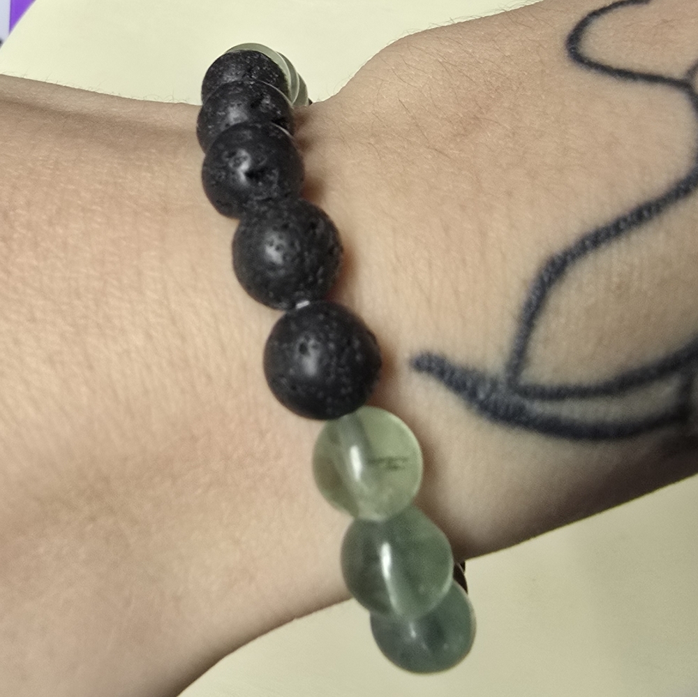 Fluorite and Lava Stone Crystal Beaded 8mm Bracelet